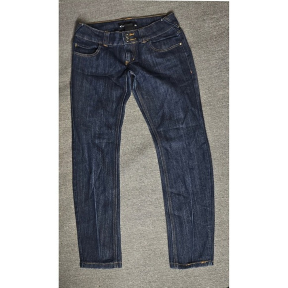Oakley Womens Dark Wash Denim Jeans Slim Straight Double Button Size 26‎ Indigo